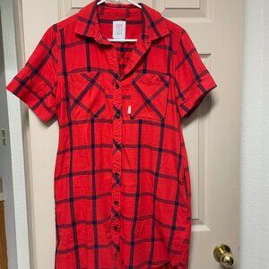 Topo Designs Red/Navy Plaid Flannel Shirt Dress